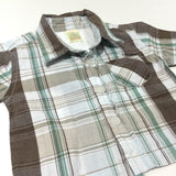 Cream, Brown & Green Checked Cotton Shirt - Boys Newborn