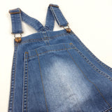 Distressed Mid Blue Short Denim Dungarees - Girls 11 Years