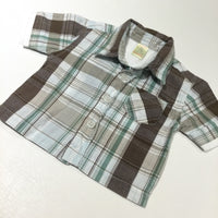 Cream, Brown & Green Checked Cotton Shirt - Boys Newborn