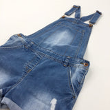 Distressed Mid Blue Short Denim Dungarees - Girls 11 Years