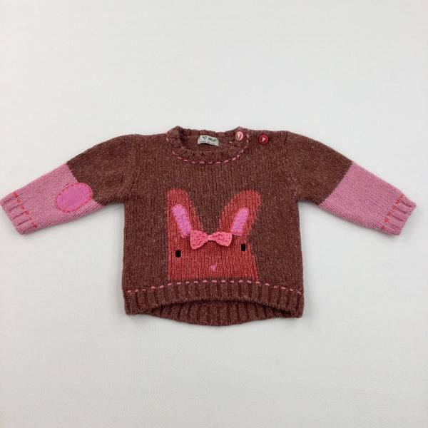 Bunny Mauve & Pink Chunky Knit Jumper - Girls 9-12 Months