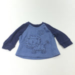 'Hi' Lion Appliqued Blue & Navy Long Sleeve Top - Boys Newborn