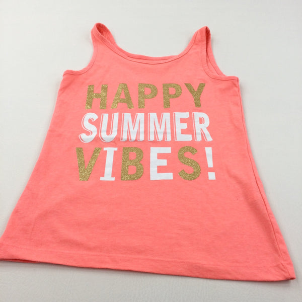 'Happy Summer Vibes' Neon Orange Vest Top - Girls 10-11 Years