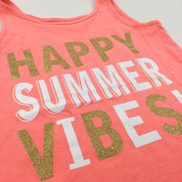 'Happy Summer Vibes' Neon Orange Vest Top - Girls 10-11 Years