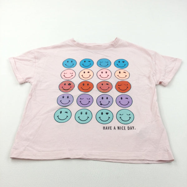 'Have A Nice Day' Smiley Faces Pink T-Shirt- Girls 10-11 Years