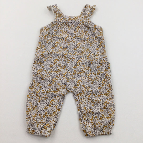 Flowers Cream, Mustard & Grey Lightweight Cord Dungarees - Girls 9-12 Months