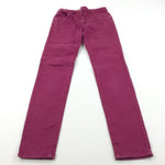 Mauve Cotton Twill Trousers with Adjustable Waistband - Girls 11 Years