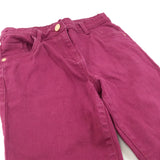 Mauve Cotton Twill Trousers with Adjustable Waistband - Girls 11 Years