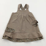 Flower Detail Light Brown Pinafore Dress - Girls 12 Months