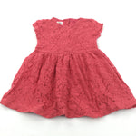 Flowers Lacey Overlay Red Jersey Dress - Girls 2-3 Years