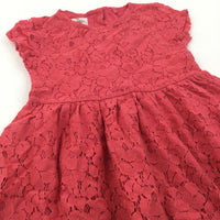 Flowers Lacey Overlay Red Jersey Dress - Girls 2-3 Years