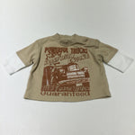 'Powerful Trucks' Beige & White Long Sleeve Top - Boys Newborn