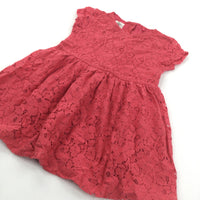 Flowers Lacey Overlay Red Jersey Dress - Girls 2-3 Years