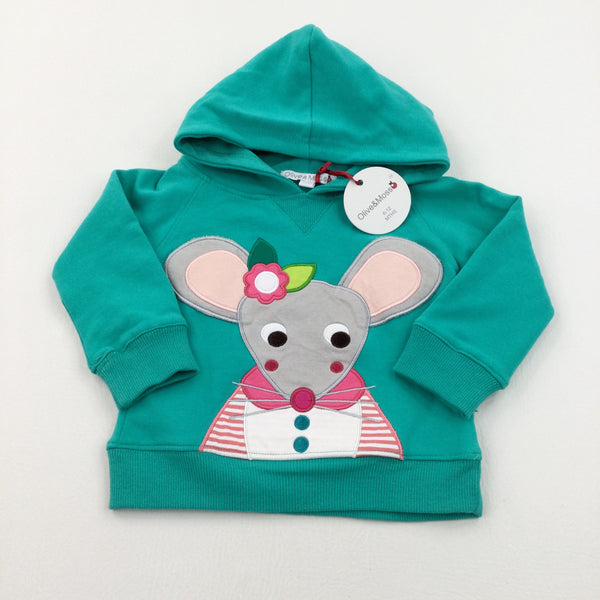 **NEW** Mouse Appliqued Green Hoodie  - Girls 6-12 Months