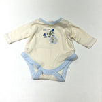 'Mini Bear Trail' Trees Appliqued Cream & Blue Long Sleeve Bodysuit - Boys Newborn