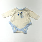 'Mini Bear Trail' Trees Appliqued Cream & Blue Long Sleeve Bodysuit - Boys Newborn