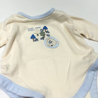 'Mini Bear Trail' Trees Appliqued Cream & Blue Long Sleeve Bodysuit - Boys Newborn