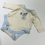 'Mini Bear Trail' Trees Appliqued Cream & Blue Long Sleeve Bodysuit - Boys Newborn