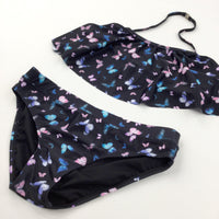 Butterflies Black, Blue & Pink Two Piece Bikini - Girls 11-12 Years