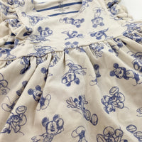 Mickey Mouse Cream & Blue Jersey Dress - Girls 9-12 Months
