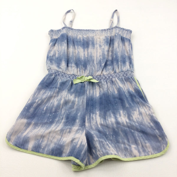 Blue & Yellow Tie Dye Effect Lightweight Cotton Playsuit - Girls 11-12 Years