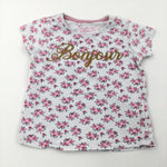 'Bonjour' Flowers Pink & White T-Shirt - Girls 3-4 Years