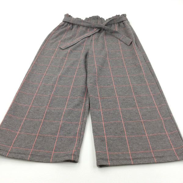 Grey, Black & Orange Checked Polyester Trousers - Girls 12 Years