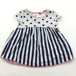 Spots & Stripes Navy & White Jersey Dress - Girls 12-18 Months