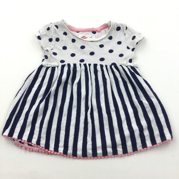 Spots & Stripes Navy & White Jersey Dress - Girls 12-18 Months