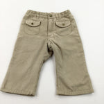 Flower Embroidered (On Back) Beige Fleece Lined Suede Effect Trousers - Girls 9-12 Months