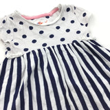 Spots & Stripes Navy & White Jersey Dress - Girls 12-18 Months