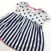 Spots & Stripes Navy & White Jersey Dress - Girls 12-18 Months