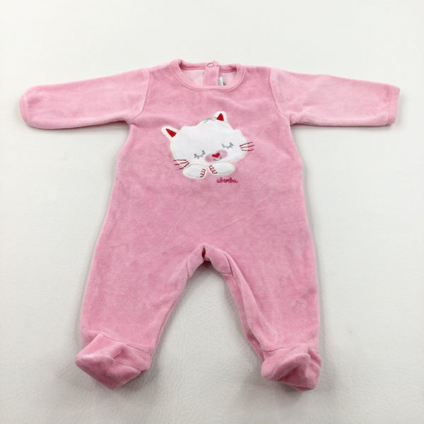 Kitten Pink Velour Babygrow - Girls 12 Months