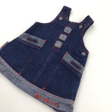 'Roule, Jouer, Bagarre' Dark Blue Denim Dungaree Dress - Girls 3-6 Months