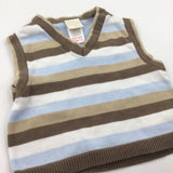 Brown, Beige, Blue & White Lightweight Knitted Tank Top - Boys Tiny Baby