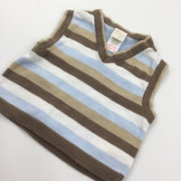 Brown, Beige, Blue & White Lightweight Knitted Tank Top - Boys Tiny Baby