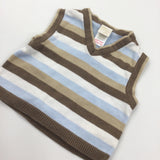 Brown, Beige, Blue & White Lightweight Knitted Tank Top - Boys Tiny Baby