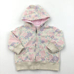 Pastel Flowers Beige Zip Up Hoodie Sweatshirt - Girls 3-6 Months