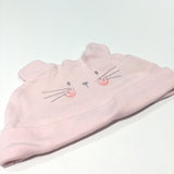 Cat Face Pink Jersey Hat with Ears - Girls 0-3 Months