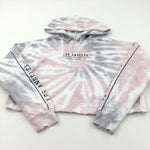 'Los Angeles' Pink, Grey & White Cropped Hoodie Sweatshirt - Girls 12-13 Years