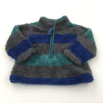 Grey, Blue & Teal Striped Fluffy Fleece Jumper - Boys 0-3 Months