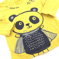 'Little Super Hero' Panda Yellow Long Sleeve Top - Boys 9-12 Months