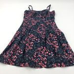Pink, Blue & Navy Patterned Polyester Dress with Leatherette Shoulder Straps - Girls 13-14 Years