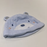 Bear Face Pale Blue Velour Hat with Ears - Boys 3-6 Months