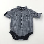 Black & White Checked Shirt Style Short Sleeve Cotton Bodysuit - Boys 0-3 Months