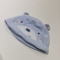 Bear Face Pale Blue Velour Hat with Ears - Boys 3-6 Months