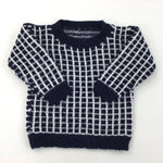 Navy & White Check Knitted Jumper - Boys 12-18 Months