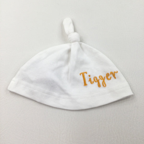 'Tigger' Embroidered White Knotted Jersey Hat - Boys/Girls 6-9 Months
