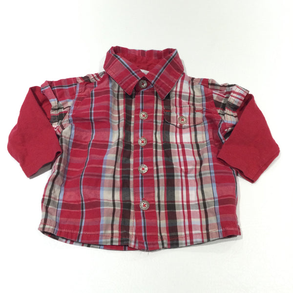 Red & Cream Checked Shirt with Jersey Sleeves - Boys 3-6 Months