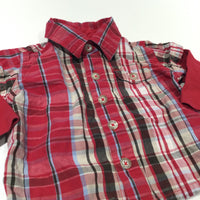 Red & Cream Checked Shirt with Jersey Sleeves - Boys 3-6 Months